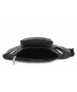 Black leather fanny pack 611-6116-60