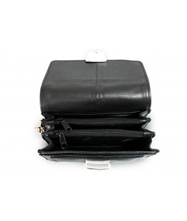 Black leather men's flip-top briefcase 611-7322-60