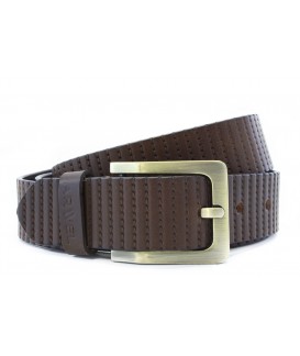 Brown leather men's belt with pattern 913-552-47