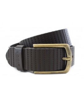 Dark brown leather men's belt with pattern 913-552-40