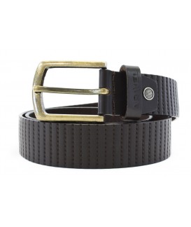 Dark brown leather men's belt with pattern 913-552-40