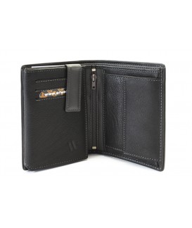Men's black grey leather wallet with inner pins 514-8140-60/66