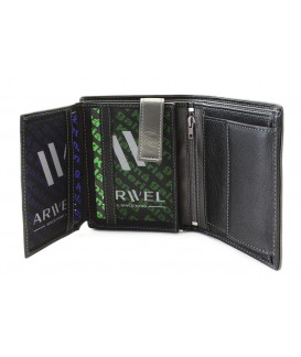 Men's black grey leather wallet with inner pins 514-8140-60/66