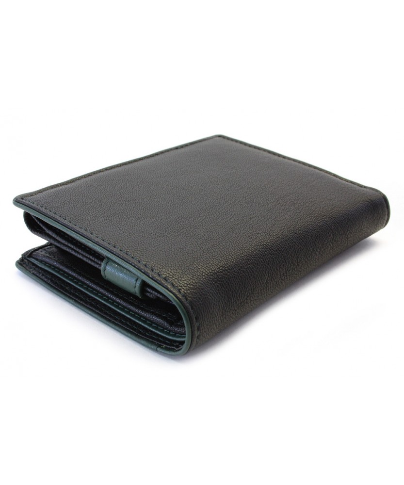 Black-green men's leather wallet with an internal snap closure 514-8140-60/58