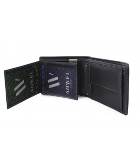 Black-grey men's leather wallet with inner fastener 513-8142-60/66