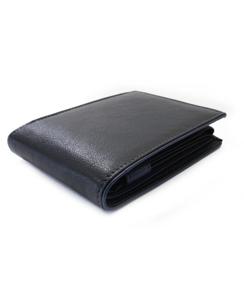 Black men's leather wallet with a blue snap closure 513-8142-60/97