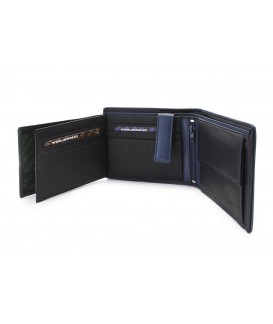 Black men's leather wallet with a blue snap closure 513-8142-60/97