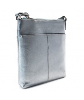 Damenhandtasche aus dunklem silbernem Leder mit Reißverschluss 212-3013-29