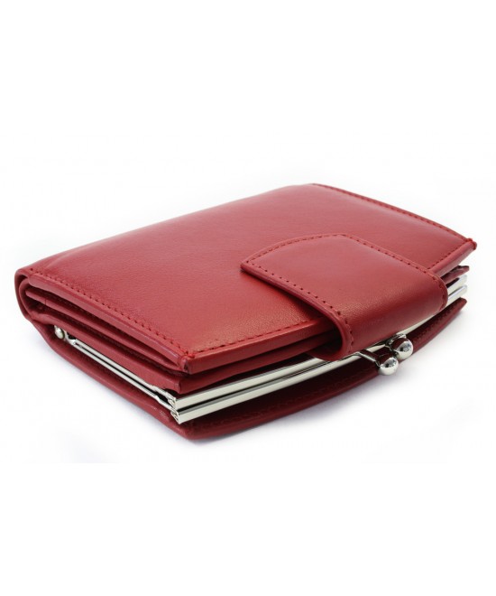 Red women's leather frame wallet with a pinch 511-4357-31