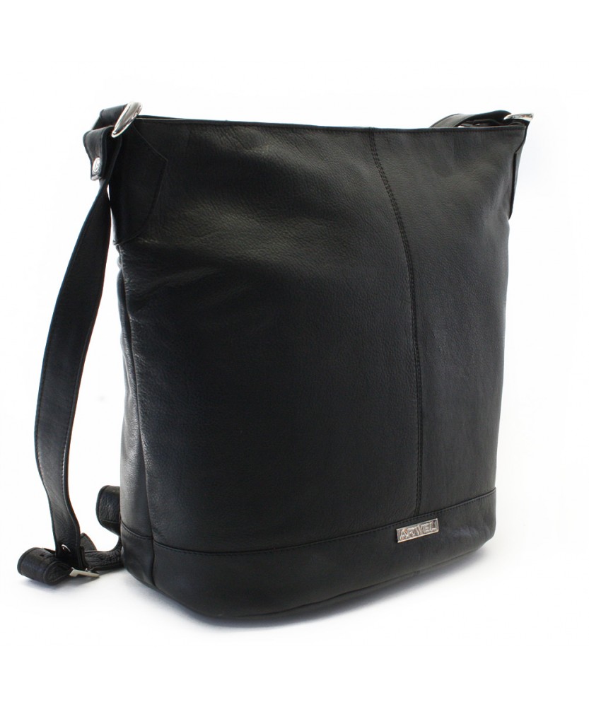 Schwarze Damen Leder Reißverschluss Handtasche 212-4002-60