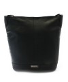 Schwarze Damen Leder Reißverschluss Handtasche 212-4002-60