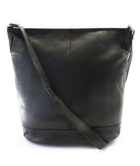 Schwarze Damen Leder Reißverschluss Handtasche 212-4002-60