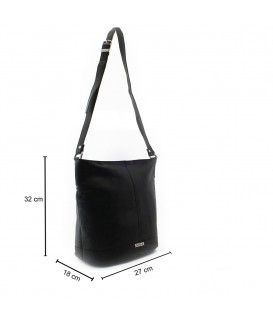 Schwarze Damen-Lederhandtasche mit Reißverschluss 212-4002-60