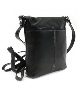 Schwarze Lederhandtasche mit Reißverschluss 212-3013-60