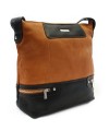 Cognac Schwarz Damen Reißverschluss Leder Handtasche 212-6933-05/60