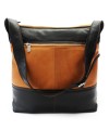 Cognac Schwarz Damen Reißverschluss Leder Handtasche 212-6933-05/60