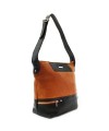 Cognac-black women's zipper leather handbag 212-6933-05/60