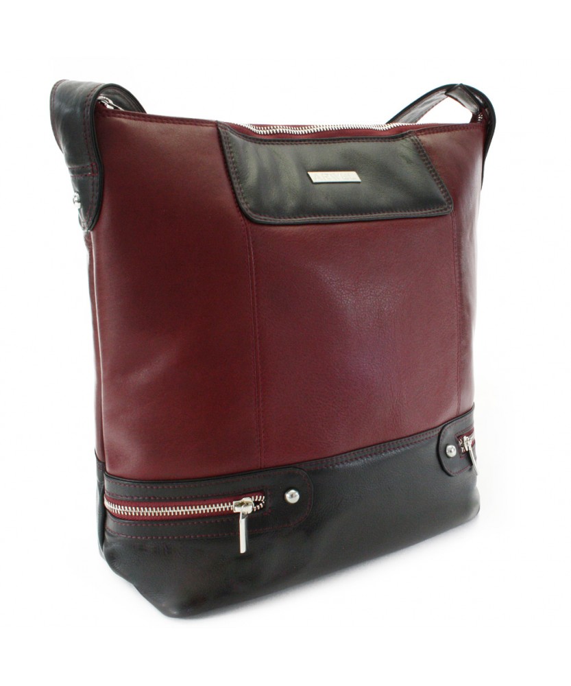 Rot-schwarze Damen Lederhandtasche 212-6933-31/60