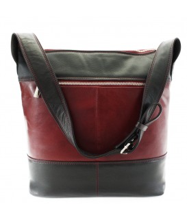 Rot-schwarze Damen Lederhandtasche 212-6933-31/60