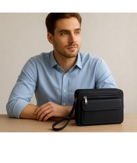 Black leather single-zip etui 611-2014-60
