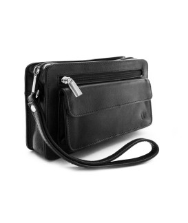Etui aus schwarzem Leder mit einfachem Reißverschluss 611-2014-60