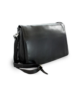 Handtasche aus schwarzem Leder mit Klappe 213-1195-60