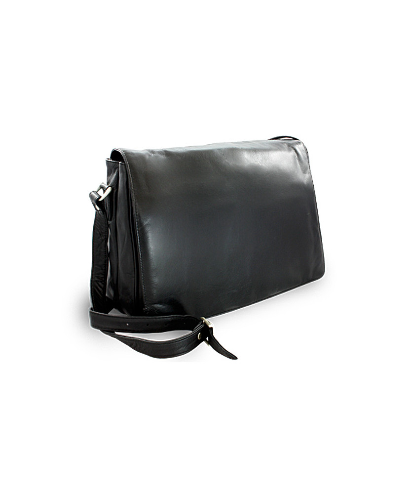 Black leather flap handbag 213-1195-60