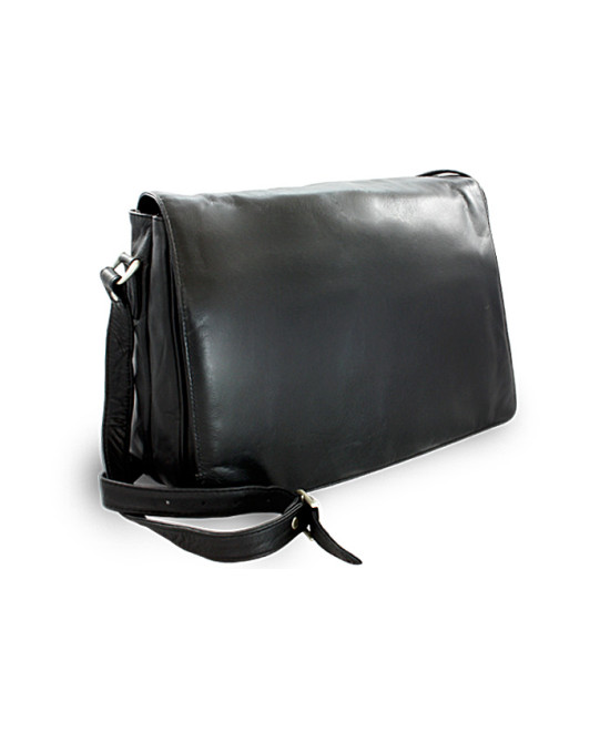 Black leather flap handbag 213-1195-60