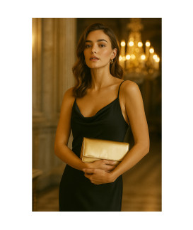 Gold leather clutch bag with strap 214-4071-02