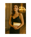 Gold leather clutch bag with strap 214-4071-02