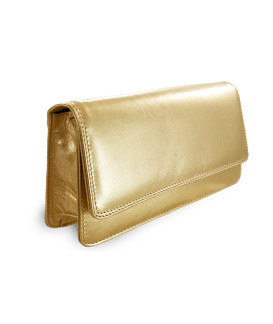 Gold leather clutch bag with strap 214-4071-02