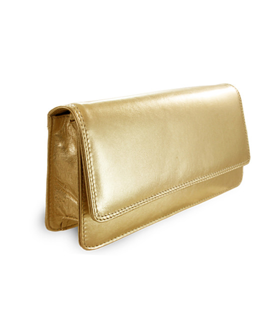 Gold leather clutch bag with strap 214-4071-02