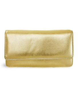 Gold leather clutch bag with strap 214-4071-02