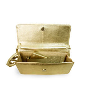 Gold leather clutch bag with strap 214-4071-02