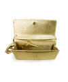 Gold leather clutch bag with strap 214-4071-02