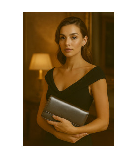 Dunkelsilberne Ledertasche mit Riemen 214-4071-29