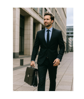 Black leather briefcase with laptop compartment 112-5056-60