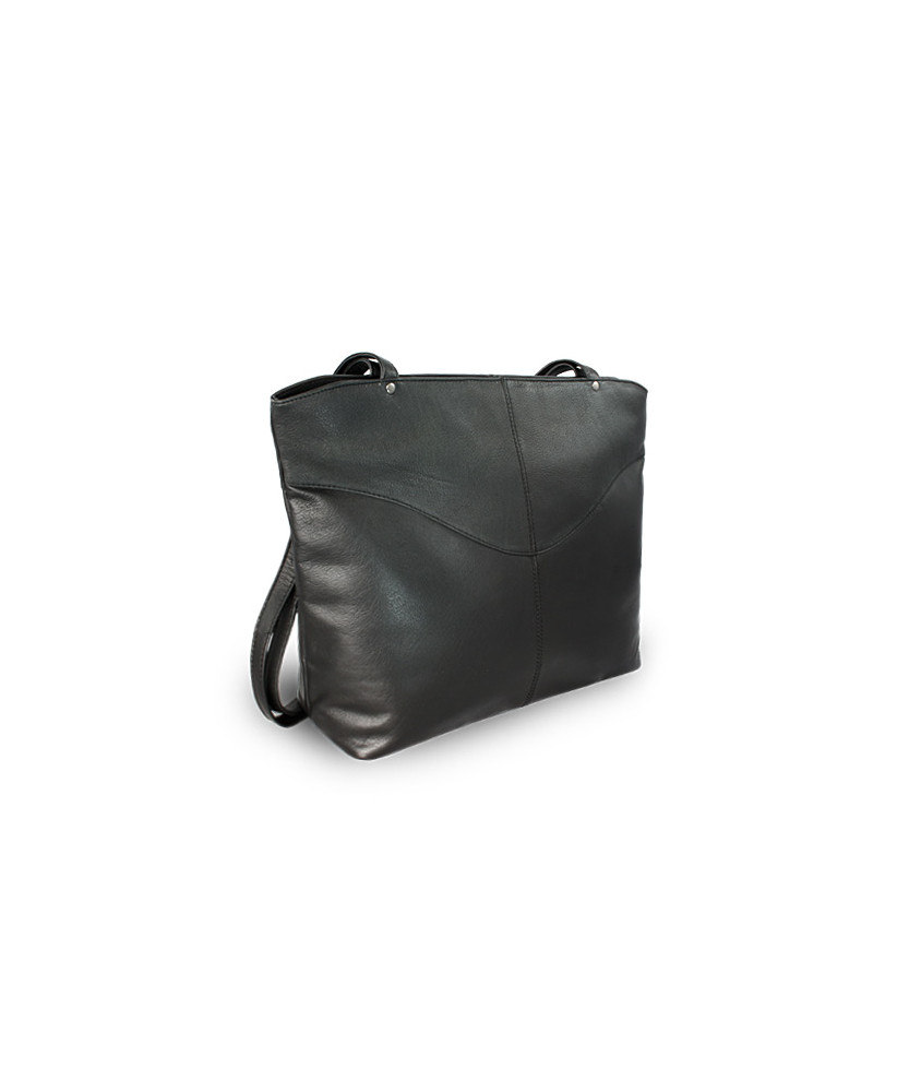 Black leather zipper handbag with two straps 212-2018-60