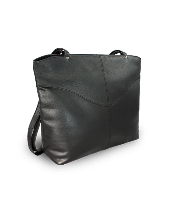 Black leather zipper handbag with two straps 212-2018-60