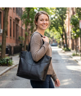 Black leather zipper handbag with two straps 212-2018-60