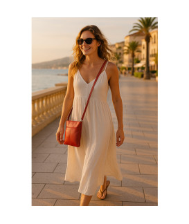 Red leather zipper handbag 212-3013-31