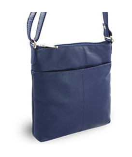 Handtasche aus blauem Leder mit Reißverschluss 212-3013-97