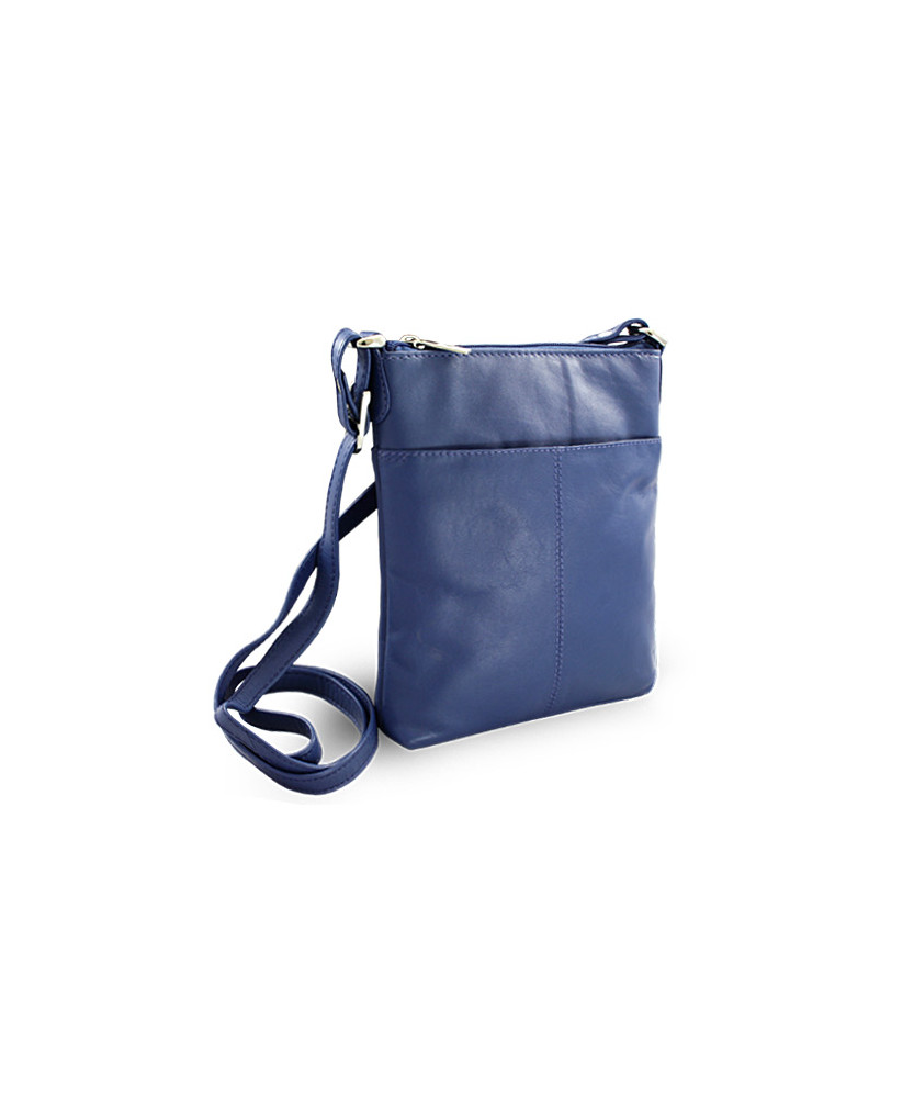 Handtasche aus blauem Leder mit Reißverschluss 212-3013-97