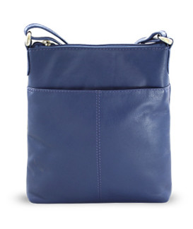 Handtasche aus blauem Leder mit Reißverschluss 212-3013-97