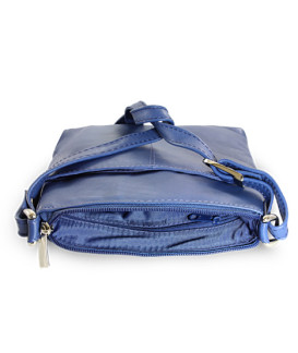 Handtasche aus blauem Leder mit Reißverschluss 212-3013-97