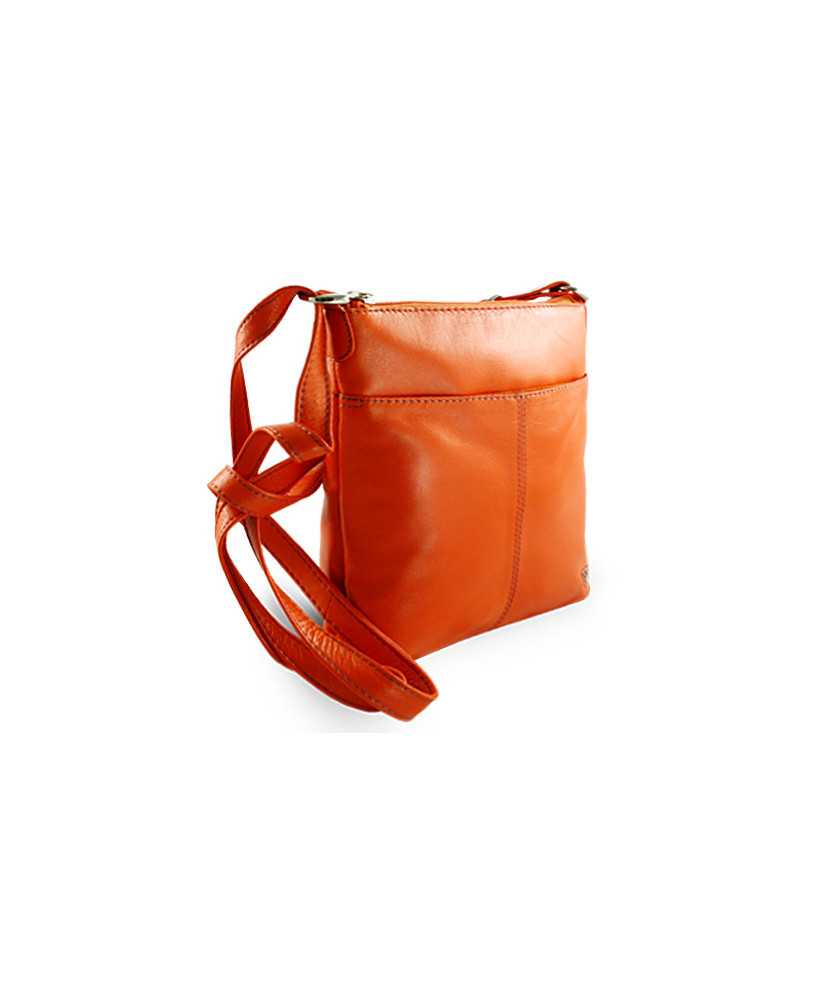Handtasche aus orangefarbenem Leder mit Reißverschluss 212-3013-84