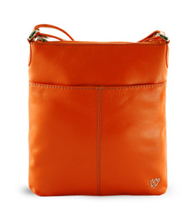 Handtasche aus orangefarbenem Leder mit Reißverschluss 212-3013-84