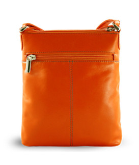 Handtasche aus orangefarbenem Leder mit Reißverschluss 212-3013-84