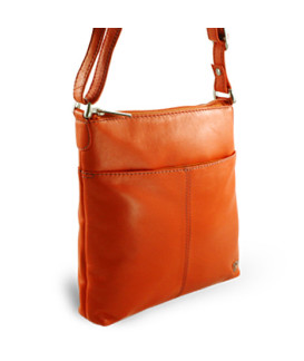 Handtasche aus orangefarbenem Leder mit Reißverschluss 212-3013-84