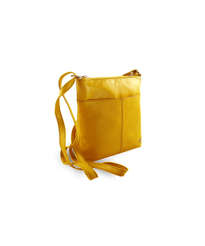 Yellow leather zipper handbag 212-3013-86